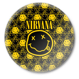 Значок с принтом NIRVANA в городе Новоалтайск,  металл | круглая форма, металлическая застежка в виде булавки | nirvana | smile | курт кобейн | нирвана | смайл
