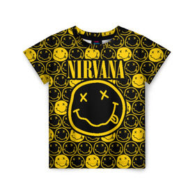 Детская футболка 3D с принтом NIRVANA в городе Новоалтайск, 100% гипоаллергенный полиэфир | прямой крой, круглый вырез горловины, длина до линии бедер, чуть спущенное плечо, ткань немного тянется | Тематика изображения на принте: nirvana | smile | курт кобейн | нирвана | смайл