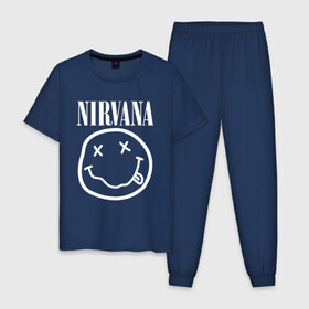 Мужская пижама хлопок с принтом NIRVANA в городе Новоалтайск, 100% хлопок | брюки и футболка прямого кроя, без карманов, на брюках мягкая резинка на поясе и по низу штанин
 | nirvana | smile | курт кобейн | нирвана | смайл