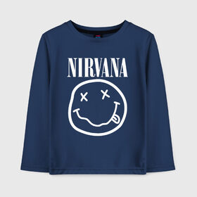 Детский лонгслив хлопок с принтом NIRVANA в городе Новоалтайск, 100% хлопок | круглый вырез горловины, полуприлегающий силуэт, длина до линии бедер | nirvana | smile | курт кобейн | нирвана | смайл