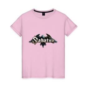 Женская футболка хлопок с принтом Sabaton в городе Новоалтайск, 100% хлопок | прямой крой, круглый вырез горловины, длина до линии бедер, слегка спущенное плечо | metal | rock | sabaton | мерч | метал | рок | рок группа | рок музыка | рокер | сабатон | швеция