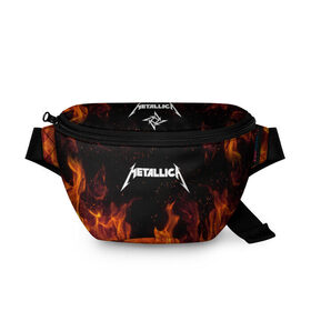 Поясная сумка 3D с принтом METALLICA (НА СПИНЕ) в городе Новоалтайск, 100% полиэстер | плотная ткань, ремень с регулируемой длиной, внутри несколько карманов для мелочей, основное отделение и карман с обратной стороны сумки застегиваются на молнию | fire | flame | metallica | металлика | огонь | пламя