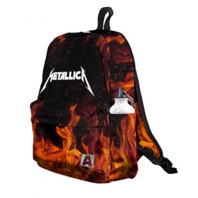 Рюкзак 3D с принтом METALLICA (НА СПИНЕ) в городе Новоалтайск, 100% полиэстер | лямки с регулируемой длиной, сверху петелька, чтобы рюкзак можно было повесить на вешалку. Основное отделение закрывается на молнию, как и внешний карман. Внутри два дополнительных кармана, один из которых закрывается на молнию. По бокам два дополнительных кармашка | Тематика изображения на принте: fire | flame | metallica | металлика | огонь | пламя