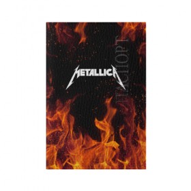 Обложка для паспорта матовая кожа с принтом METALLICA (НА СПИНЕ) в городе Новоалтайск, натуральная матовая кожа | размер 19,3 х 13,7 см; прозрачные пластиковые крепления | fire | flame | metallica | металлика | огонь | пламя