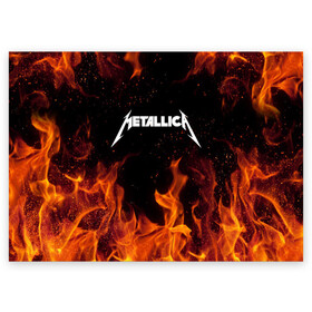 Поздравительная открытка с принтом METALLICA (НА СПИНЕ) в городе Новоалтайск, 100% бумага | плотность бумаги 280 г/м2, матовая, на обратной стороне линовка и место для марки
 | Тематика изображения на принте: fire | flame | metallica | металлика | огонь | пламя