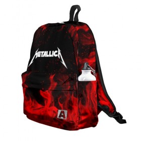 Рюкзак 3D с принтом METALLICA (НА СПИНЕ) в городе Новоалтайск, 100% полиэстер | лямки с регулируемой длиной, сверху петелька, чтобы рюкзак можно было повесить на вешалку. Основное отделение закрывается на молнию, как и внешний карман. Внутри два дополнительных кармана, один из которых закрывается на молнию. По бокам два дополнительных кармашка | Тематика изображения на принте: fire | flame | metallica | металлика | огонь | пламя