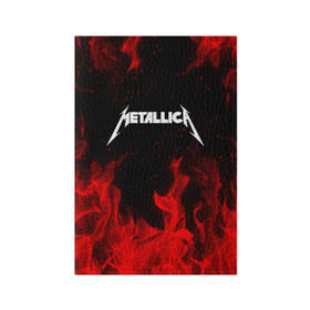 Обложка для паспорта матовая кожа с принтом METALLICA (НА СПИНЕ) в городе Новоалтайск, натуральная матовая кожа | размер 19,3 х 13,7 см; прозрачные пластиковые крепления | fire | flame | metallica | металлика | огонь | пламя