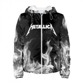 Женская куртка 3D с принтом METALLICA (НА СПИНЕ) в городе Новоалтайск, ткань верха — 100% полиэстер, подклад — флис | прямой крой, подол и капюшон оформлены резинкой с фиксаторами, два кармана без застежек по бокам, один большой потайной карман на груди. Карман на груди застегивается на липучку | fire | flame | metallica | металлика | огонь | пламя