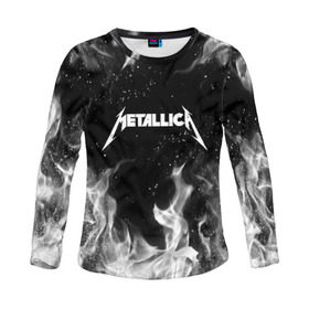 Женский лонгслив 3D с принтом METALLICA (НА СПИНЕ) в городе Новоалтайск, 100% полиэстер | длинные рукава, круглый вырез горловины, полуприлегающий силуэт | Тематика изображения на принте: fire | flame | metallica | металлика | огонь | пламя