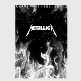 Скетчбук с принтом METALLICA (НА СПИНЕ) в городе Новоалтайск, 100% бумага
 | 48 листов, плотность листов — 100 г/м2, плотность картонной обложки — 250 г/м2. Листы скреплены сверху удобной пружинной спиралью | Тематика изображения на принте: fire | flame | metallica | металлика | огонь | пламя
