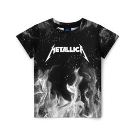 Детская футболка 3D с принтом METALLICA (НА СПИНЕ) в городе Новоалтайск, 100% гипоаллергенный полиэфир | прямой крой, круглый вырез горловины, длина до линии бедер, чуть спущенное плечо, ткань немного тянется | fire | flame | metallica | металлика | огонь | пламя