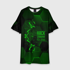 Детское платье 3D с принтом Hack Cyberspace в городе Новоалтайск, 100% полиэстер | прямой силуэт, чуть расширенный к низу. Круглая горловина, на рукавах — воланы | cyberpunk | hack | hack cyberspace | hacker | абстракция | взлом | микросхема | минимализм | программер | программист | сеть | хакер