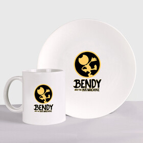 Набор: тарелка + кружка с принтом Bendy And The Ink Machine (52) в городе Новоалтайск, керамика | Кружка: объем — 330 мл, диаметр — 80 мм. Принт наносится на бока кружки, можно сделать два разных изображения. 
Тарелка: диаметр - 210 мм, диаметр для нанесения принта - 120 мм. | bendy | bendy and the ink machine | devil | game | horror | ink | mask | бенди | бенди и чернильная машина | краска | чернила