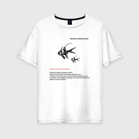 Женская футболка хлопок Oversize с принтом Banggai Cardinalfish в городе Новоалтайск, 100% хлопок | свободный крой, круглый ворот, спущенный рукав, длина до линии бедер
 | animals | red book | red list | животные | животные из красной книги | красная книга | редкие животные