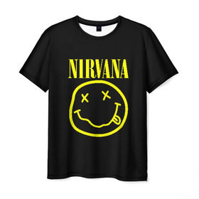Мужская футболка 3D с принтом NIRVANA в городе Новоалтайск, 100% полиэфир | прямой крой, круглый вырез горловины, длина до линии бедер | Тематика изображения на принте: nirvana | smile | курт кобейн | нирвана | смайл
