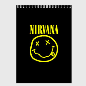 Скетчбук с принтом NIRVANA в городе Новоалтайск, 100% бумага
 | 48 листов, плотность листов — 100 г/м2, плотность картонной обложки — 250 г/м2. Листы скреплены сверху удобной пружинной спиралью | nirvana | smile | курт кобейн | нирвана | смайл