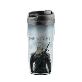 Термокружка-непроливайка с принтом THE WITCHER (Сериал) в городе Новоалтайск, внутренняя часть — пищевой пластик, наружная часть — прозрачный пластик, между ними — полиграфическая вставка с рисунком | объем — 350 мл, герметичная крышка | bird | game | games | geralt | hunter | logo | monsters | series | star | the | witcher | wolf | ведьмак | волк | геральт | звезда | игра | игры | лого | медальон | монстры | охотник | птица | сериал | символ