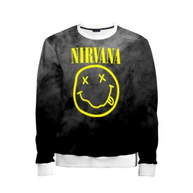 Детский свитшот 3D с принтом NIRVANA в городе Новоалтайск, 100% полиэстер | свободная посадка, прямой крой, мягкая тканевая резинка на рукавах и понизу свитшота | Тематика изображения на принте: nirvana | smile | курт кобейн | нирвана | смайл