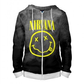 Мужская толстовка 3D на молнии с принтом NIRVANA в городе Новоалтайск, 100% полиэстер | длина до линии бедра, манжеты и пояс оформлены мягкой тканевой резинкой, двухслойный капюшон со шнурком для регулировки, спереди молния, по бокам два кармана | nirvana | smile | курт кобейн | нирвана | смайл