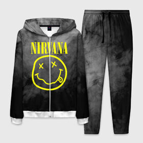 Мужской костюм 3D с принтом NIRVANA в городе Новоалтайск, 100% полиэстер | Манжеты и пояс оформлены тканевой резинкой, двухслойный капюшон со шнурком для регулировки, карманы спереди | nirvana | smile | курт кобейн | нирвана | смайл
