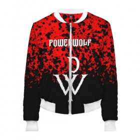 Женский бомбер 3D с принтом POWERWOLF в городе Новоалтайск, 100% полиэстер | застегивается на молнию, по бокам два кармана без застежек, мягкие манжеты, по низу бомбера и на воротнике — эластичная резинка | powerwolf | wolf | метал | пауэр метал. | повервольф | поверфульф | рок | хэви металб