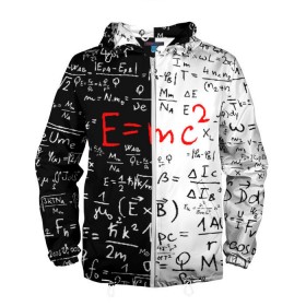 Мужская ветровка 3D с принтом E=mc2 в городе Новоалтайск, 100% полиэстер | подол и капюшон оформлены резинкой с фиксаторами, два кармана без застежек по бокам, один потайной карман на груди | Тематика изображения на принте: emc 2 | emc2 | знаменитые формулы | физика | формулы | эйнштейн