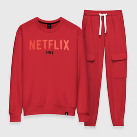 Женский костюм хлопок с принтом NETFLIX fan в городе Новоалтайск, 100% хлопок | на свитшоте круглая горловина, мягкая резинка по низу. Брюки заужены к низу, на них два вида карманов: два 