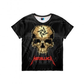 Детская футболка 3D с принтом Metallica в городе Новоалтайск, 100% гипоаллергенный полиэфир | прямой крой, круглый вырез горловины, длина до линии бедер, чуть спущенное плечо, ткань немного тянется | american | james hetfield | kirk hammett | l | metal band | metallic | metallica | music | robot | rock | scales | sitting | skeleton | skull | throne | американская | джеймс хетфилд | кирк хэмметт | ларс ульрих | логотип | метал группа | металл
