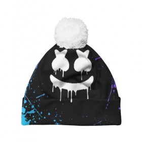 Шапка 3D c помпоном с принтом MARSHMELLO в городе Новоалтайск, 100% полиэстер | универсальный размер, печать по всей поверхности изделия | america | dj | marshmello | usa | америка | маршмелло