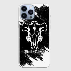 Чехол для iPhone 13 Pro Max с принтом Черный Бык на бело черном фоне в городе Новоалтайск,  |  | Тематика изображения на принте: asta | black bull | black clover | bull | clover | аста | бык | клевер | чёрный бык | чёрный клевер