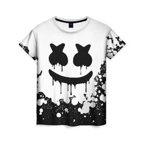 Женская футболка 3D с принтом MARSHMELLO MELT в городе Новоалтайск, 100% полиэфир ( синтетическое хлопкоподобное полотно) | прямой крой, круглый вырез горловины, длина до линии бедер | america | dj | marshmello | usa | америка | маршмелло