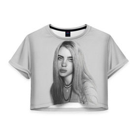 Женская футболка Cropp-top с принтом BILLIE EILISH в городе Новоалтайск, 100% полиэстер | круглая горловина, длина футболки до линии талии, рукава с отворотами | ayelish | bad guy | bellyache | bilie eilish | bilie elish | billie | billie eilish | eilish | electronic | elish | music | били айлиш | билли айлиш | эйлиш | элиш