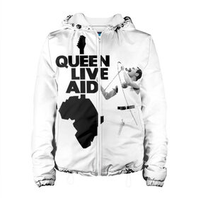 Женская куртка 3D с принтом Queen LIVE AID в городе Новоалтайск, ткань верха — 100% полиэстер, подклад — флис | прямой крой, подол и капюшон оформлены резинкой с фиксаторами, два кармана без застежек по бокам, один большой потайной карман на груди. Карман на груди застегивается на липучку | bohemian | brian | freddie | john | mercury | must go on | queen | rhapsody | roger | taylor | the miracle | the show | богемская | рапсодия | роджер тейлор | фредди меркьюри