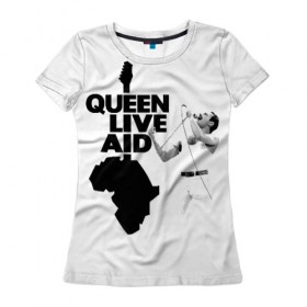 Женская футболка 3D с принтом Queen LIVE AID в городе Новоалтайск, 100% полиэфир ( синтетическое хлопкоподобное полотно) | прямой крой, круглый вырез горловины, длина до линии бедер | bohemian | brian | freddie | john | mercury | must go on | queen | rhapsody | roger | taylor | the miracle | the show | богемская | рапсодия | роджер тейлор | фредди меркьюри
