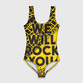 Купальник-боди 3D с принтом We Will Rock You в городе Новоалтайск, 82% полиэстер, 18% эластан | Круглая горловина, круглый вырез на спине | bohemian | brian | freddie | john | mercury | must go on | queen | rhapsody | roger | taylor | the miracle | the show | богемская | рапсодия | роджер тейлор | фредди меркьюри