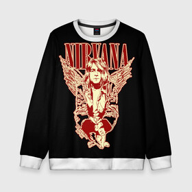 Детский свитшот 3D с принтом Nirvana в городе Новоалтайск, 100% полиэстер | свободная посадка, прямой крой, мягкая тканевая резинка на рукавах и понизу свитшота | Тематика изображения на принте: bleach | blew | cobain | dave | geffen | hormoaning | in utero | incesticide | krist | kurt | nevermind | nirvana | novoselic | rock | vevo | геффен | курт кобейн | нирвана | рок