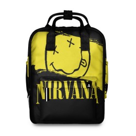 Женский рюкзак 3D с принтом Nirvana в городе Новоалтайск, 100% полиэстер | лямки с регулируемой длиной, сверху ручки, чтобы рюкзак нести как сумку. Основное отделение закрывается на молнию, как и внешний карман. Внутри два дополнительных кармана, один из которых закрывается на молнию. По бокам два дополнительных кармашка, куда поместится маленькая бутылочка
 | Тематика изображения на принте: bleach | blew | cobain | dave | geffen | hormoaning | in utero | incesticide | krist | kurt | nevermind | nirvana | novoselic | rock | vevo | геффен | курт кобейн | нирвана | рок