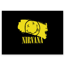 Поздравительная открытка с принтом Nirvana в городе Новоалтайск, 100% бумага | плотность бумаги 280 г/м2, матовая, на обратной стороне линовка и место для марки
 | bleach | blew | cobain | dave | geffen | hormoaning | in utero | incesticide | krist | kurt | nevermind | nirvana | novoselic | rock | vevo | геффен | курт кобейн | нирвана | рок