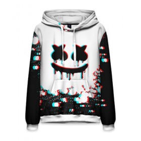 Мужская толстовка 3D с принтом MARSHMELLO GLITCH в городе Новоалтайск, 100% полиэстер | двухслойный капюшон со шнурком для регулировки, мягкие манжеты на рукавах и по низу толстовки, спереди карман-кенгуру с мягким внутренним слоем. | america | dj | glitch | marshmello | usa | америка | глитч | маршмелло