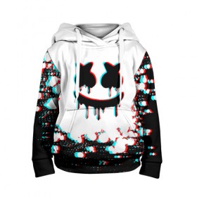 Детская толстовка 3D с принтом MARSHMELLO GLITCH в городе Новоалтайск, 100% полиэстер | двухслойный капюшон со шнурком для регулировки, мягкие манжеты на рукавах и по низу толстовки, спереди карман-кенгуру с мягким внутренним слоем | america | dj | glitch | marshmello | usa | америка | глитч | маршмелло