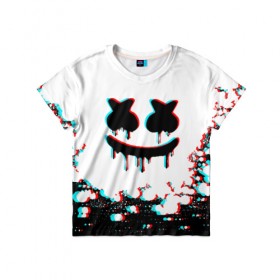 Детская футболка 3D с принтом MARSHMELLO GLITCH в городе Новоалтайск, 100% гипоаллергенный полиэфир | прямой крой, круглый вырез горловины, длина до линии бедер, чуть спущенное плечо, ткань немного тянется | america | dj | glitch | marshmello | usa | америка | глитч | маршмелло
