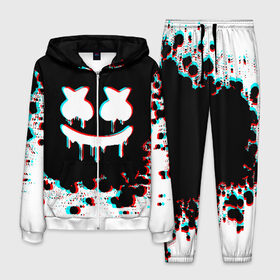 Мужской костюм 3D с принтом MARSHMELLO GLITCH в городе Новоалтайск, 100% полиэстер | Манжеты и пояс оформлены тканевой резинкой, двухслойный капюшон со шнурком для регулировки, карманы спереди | america | dj | glitch | marshmello | usa | америка | глитч | маршмелло