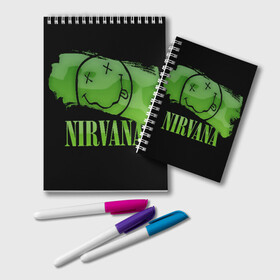 Блокнот с принтом Nirvana в городе Новоалтайск, 100% бумага | 48 листов, плотность листов — 60 г/м2, плотность картонной обложки — 250 г/м2. Листы скреплены удобной пружинной спиралью. Цвет линий — светло-серый
 | Тематика изображения на принте: bleach | blew | cobain | dave | geffen | hormoaning | in utero | incesticide | krist | kurt | nevermind | nirvana | novoselic | rock | vevo | геффен | курт кобейн | нирвана | рок