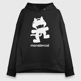 Женское худи Oversize хлопок с принтом MONSTERCAT в городе Новоалтайск, френч-терри — 70% хлопок, 30% полиэстер. Мягкий теплый начес внутри —100% хлопок | боковые карманы, эластичные манжеты и нижняя кромка, капюшон на магнитной кнопке | cat | monster | monster cat | monstercat | кот | монстеркет