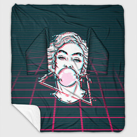 Плед с рукавами с принтом blowing bubble gum glitch в городе Новоалтайск, 100% полиэстер | Закругленные углы, все края обработаны. Ткань не мнется и не растягивается. Размер 170*145 | Тематика изображения на принте: blowing | bubble gum | абстракция | глитч | девушка | жвачка | линии | мода | психоделика | пузырь