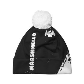 Шапка 3D c помпоном с принтом MARSHMELLO в городе Новоалтайск, 100% полиэстер | универсальный размер, печать по всей поверхности изделия | america | dj | marshmello | usa | америка | маршмелло