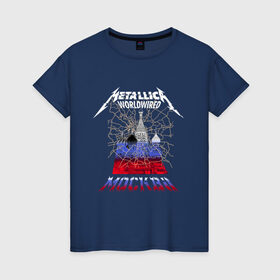Женская футболка хлопок с принтом Metallica концерт в Москве в городе Новоалтайск, 100% хлопок | прямой крой, круглый вырез горловины, длина до линии бедер, слегка спущенное плечо | metallica | worldwired | карта | концерт | кремль | лужники | металлика | мировой тур | москва | принт | с концерта | собор | турне