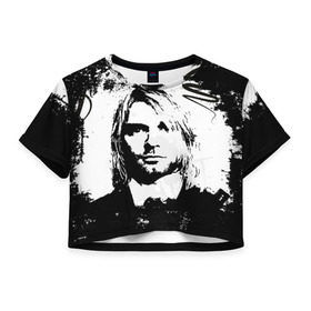 Женская футболка Cropp-top с принтом Kurt Cobain в городе Новоалтайск, 100% полиэстер | круглая горловина, длина футболки до линии талии, рукава с отворотами | Тематика изображения на принте: bleach | blew | cobain | dave | geffen | hormoaning | in utero | incesticide | krist | kurt | nevermind | nirvana | novoselic | rock | vevo | геффен | курт кобейн | нирвана | рок