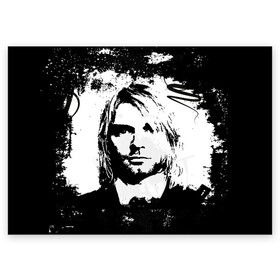 Поздравительная открытка с принтом Kurt Cobain в городе Новоалтайск, 100% бумага | плотность бумаги 280 г/м2, матовая, на обратной стороне линовка и место для марки
 | bleach | blew | cobain | dave | geffen | hormoaning | in utero | incesticide | krist | kurt | nevermind | nirvana | novoselic | rock | vevo | геффен | курт кобейн | нирвана | рок