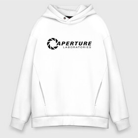 Мужское худи Oversize хлопок с принтом Aperture laboratorie (+ спина) в городе Новоалтайск, френч-терри — 70% хлопок, 30% полиэстер. Мягкий теплый начес внутри —100% хлопок | боковые карманы, эластичные манжеты и нижняя кромка, капюшон на магнитной кнопке | Тематика изображения на принте: aperture | chell | half life | головоломка | испытуемый | портал | телепорт | челл